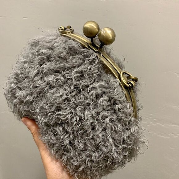 Handmade Genuine Curly Shearling Kisslock Wristlet/Shoulder Bag/Crossbody - Picture 13 of 16